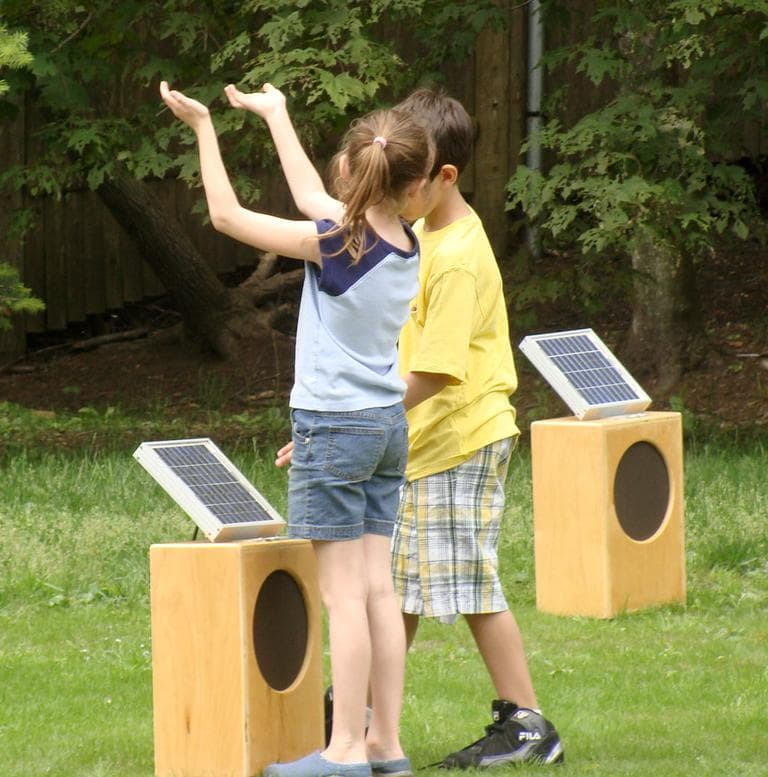 Students from the Massachusetts School of Science, Creativity and Leadership tested the &quot;Sun Boxes&quot; installation. (Courtesy deCordova)