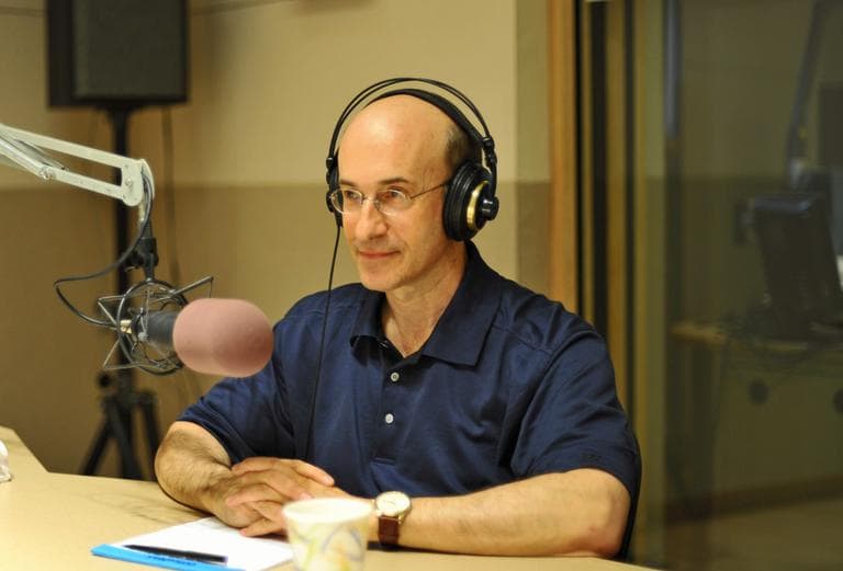 Harvard Economist Ken Rogoff in the studio with Tom Ashbrook. (Alex Kingsbury /WUBR)