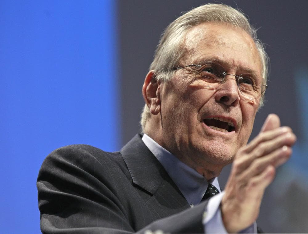 Former Defense Secretary Donald H. Rumsfeld addressing the Conservative Political Action Conference (CPAC) in Washington. (AP)