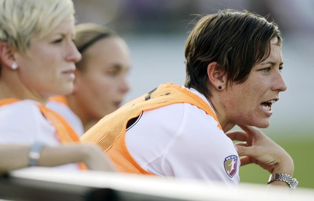 The magicJack's Abby Wambach yells to teammates during a Women's Professional Soccer league match against the Western New York Flash, Wednesday, July 20, 2011, in Rochester, N.Y. (AP)