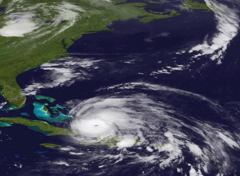 An image from the National Oceanic and Atmospheric Administration shows Hurricane Irene on Wednesday as it moves north from the Dominican Republic. (AP)