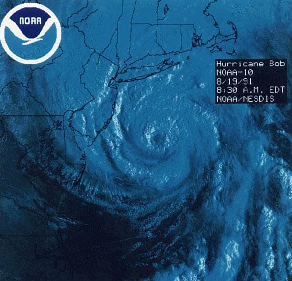 This file image shows Hurricane Bob as it approaches New England. (Wikipedia)