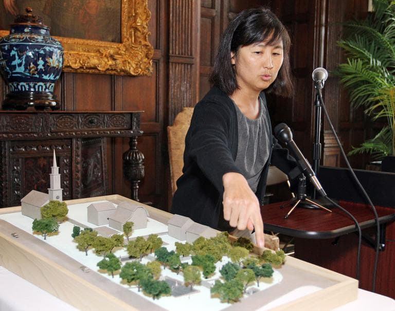 Maya Lin discusses her redesign of Queen Anne Square during a press conference in Newport, RI, Monday, June 6, 2011. Lin collaborated with landscape artist Edwina von Gal, not pictured, in the art installation located at the park. (AP)