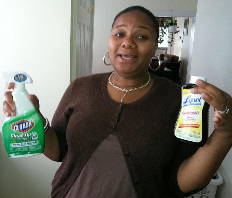 Angila Griffin is switching cleaning products to help her kids avoid asthma attacks. (Martha Bebinger/WBUR)