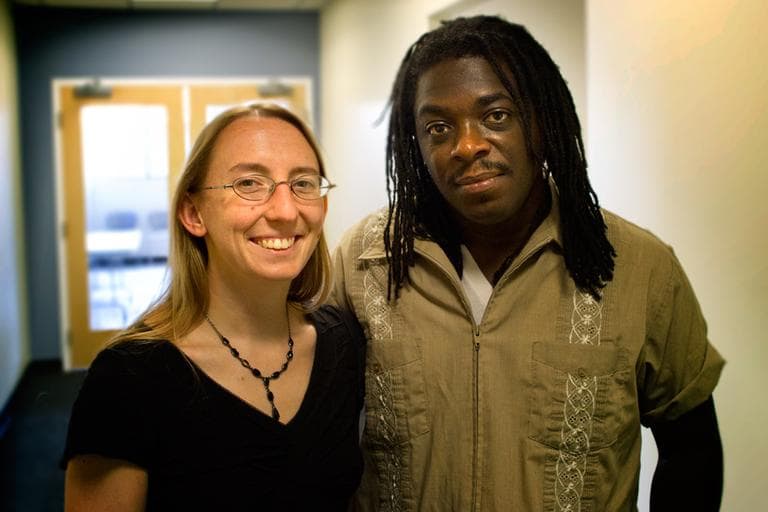 Regie Gibson and Simone Beaubien in the studios of WBUR shortly before appearing on On Point. (Jesse Costa/WBUR)Regie Gibson and Simone Beaubien in the studios of WBUR shortly before appearing on On Point. (Jesse Costa/WBUR)