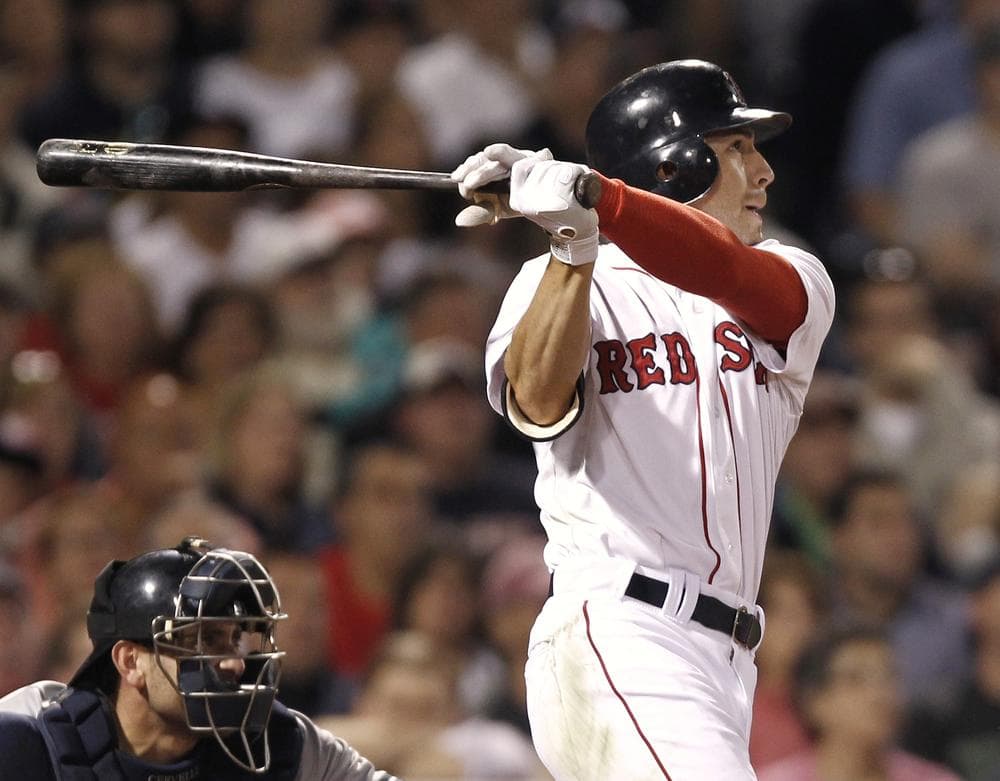 Boston&#039;s Jacoby Ellsbury follows through on his two-run home run against New York during the sixth inning of the game in Boston on Wednesday. (AP)