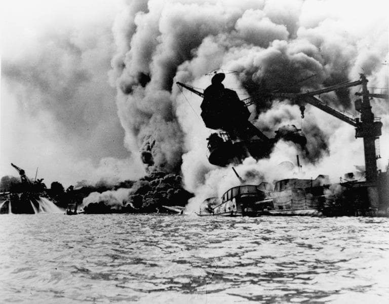 The USS Arizona burns after the attacks on Pearl Harbor, December 7, 1941. (AP)