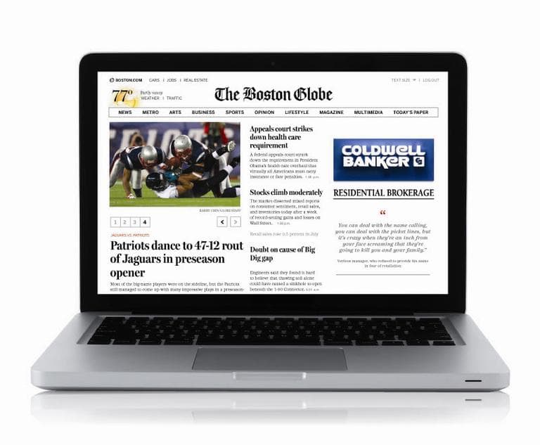 The homepage of the Globe&#039;s new subscription-only site (Courtesy of The Boston Globe)