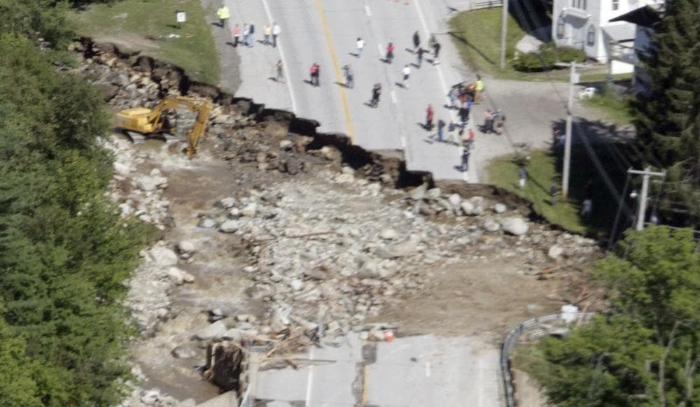 In this aerial photo taken Aug. 30, 2011, the damage to Vermont Route 4 in Killington, Vt. is seen. (AP)