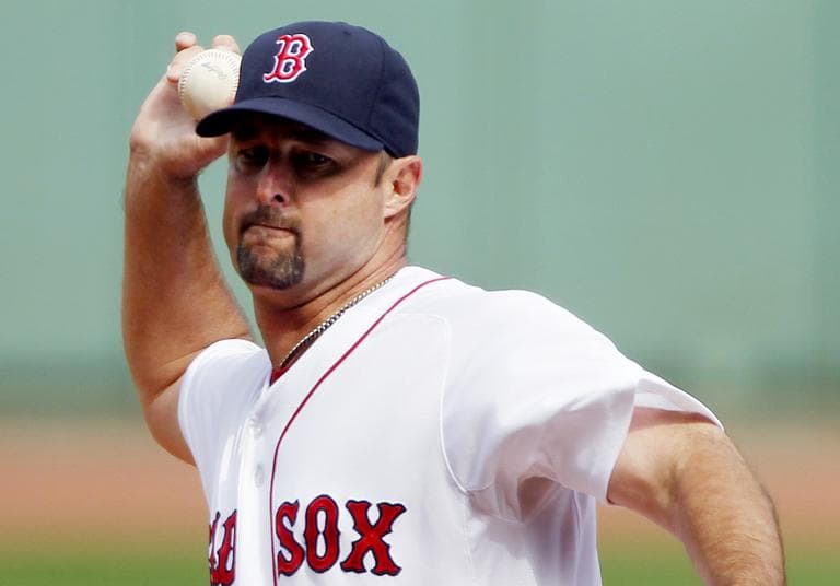 Boston Red Sox&#039;s Tim Wakefield pitches in the first inning of a baseball game against the Tampa Bay Rays in Boston, Sunday. (AP)