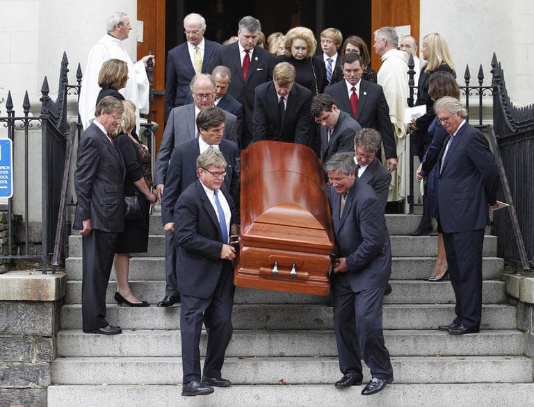 Pallbearers carry the casket of Kara Kennedy after funeral service at Holy Trinity Church in Washington, Wednesday. (AP)