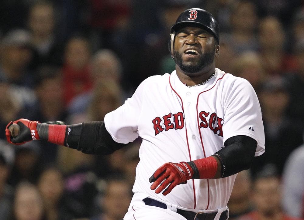 Boston&#039;s designated hitter David Ortiz reacts to a swinging strike against Baltimore in the seventh inning of the game in Boston on Tuesday. (AP)