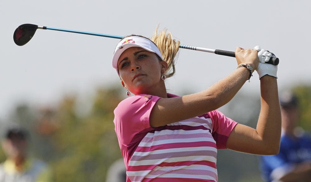 Lexi Thompson hits her drive during the third round of the Navistar LPGA Classic golf tournament at Capitol Hill on Saturday. Thompson became the youngest player to win the event at just 16 years old. (AP)