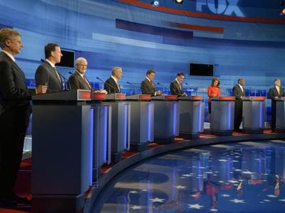 Republican presidential candidates at the Fox News/Google debate in Orlando, Fla., Thursday (AP)