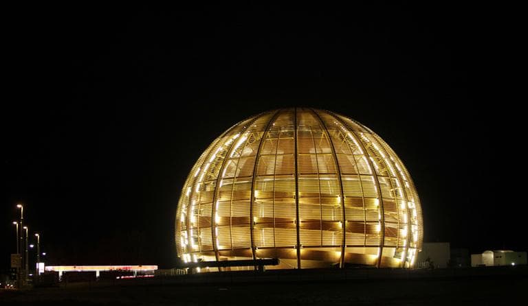 In this Tuesday, March 30, 2010 file photo, the globe of the European Organization for Nuclear Research, CERN, is illuminated outside Geneva, Switzerland. Scientists at CERN, the world's largest physics lab, say they have clocked subatomic particles, called neutrinos, traveling faster than light, a feat that, if true, would break a fundamental pillar of science. (AP)
