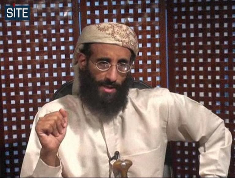 In this image taken from video and released by SITE Intelligence Group on Monday, Nov. 8, 2010, Anwar al-Awlaki speaks in a video message posted on radical websites. (AP)