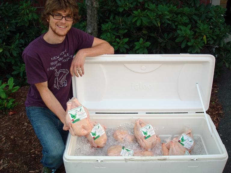 Sam Anderson slaughtered the chickens in the cooler himself. (Adam Ragusea/WBUR)