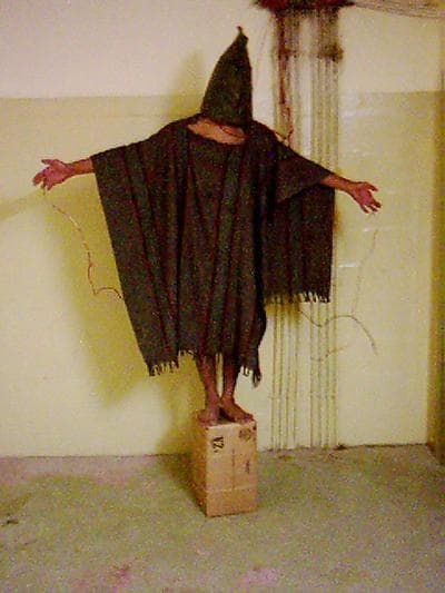 This picture of Ali Shalal Qaissi became symbolic of the torture at the Abu Ghraib prison west of Baghdad, Iraq. (Courtesy Penguin Press)