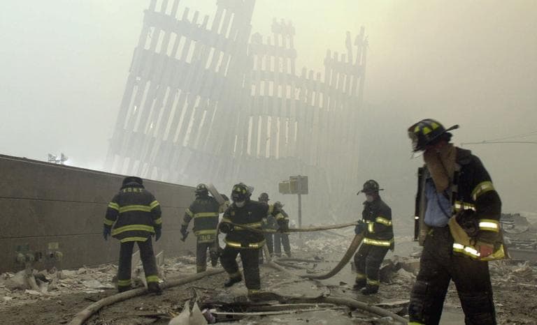 New York City firefighters on Cortlandt Street (AP)