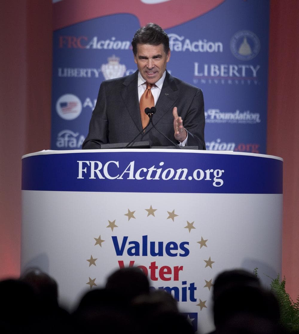 Republican presidential hopeful Gov. Rick Perry of Texas at the Values Voter Summit on Friday.  (AP)