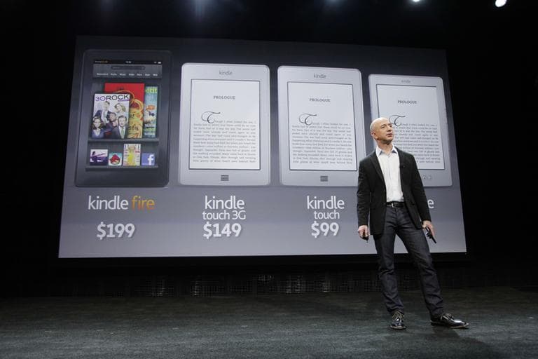 Jeff Bezos, Chairman and CEO of Amazon.com, introduces the Kindle Touch and Kindle Fire at a news conference, Wednesday, Sept. 28, 2011 in New York. (AP)