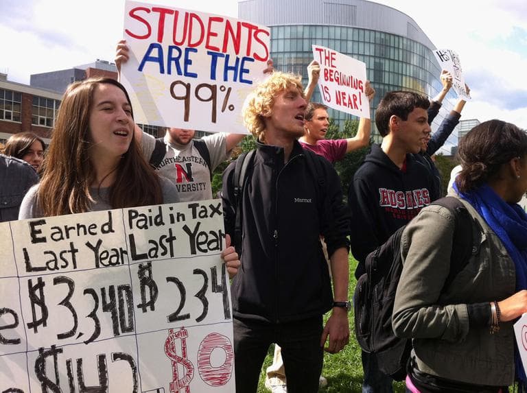 Students protested on the Northeastern University campus Wednesday. (Bianca Vazquez Toness/WBUR)