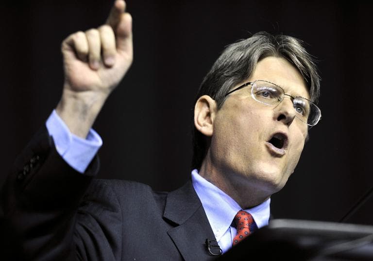 Activist Bob Massie, then a candidate for U.S. Senate, speaks at the Massachusetts Democratic Convention in Lowell in June. (AP) 