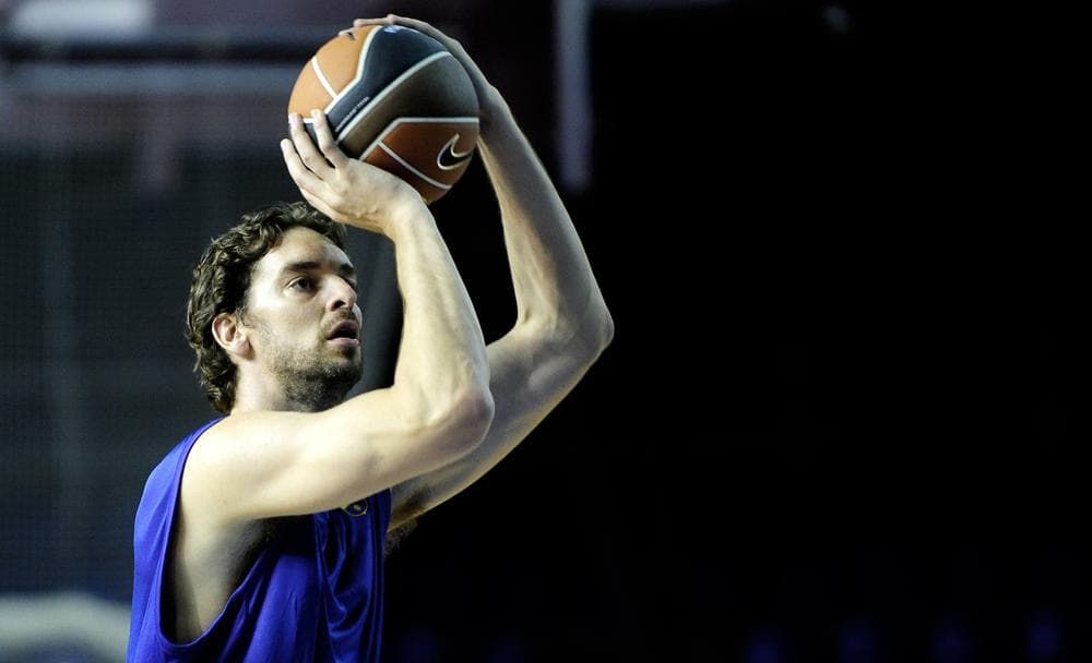 Pau Gasol practices during a training session on Thursday in Barcelona, Spain, where he will remain during the NBA lockout. (AP)