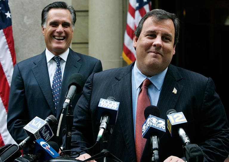 Then candidate for New Jersey governor, Chris Christie, right, and former Massachusetts Gov. Mitt Romney appear together in 2009. (AP Photo/Mel Evans)