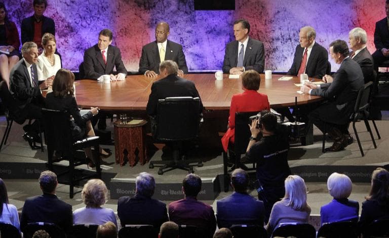 Republican presidential candidates during Tuesday night&#039;s debate at Dartmouth College (AP)