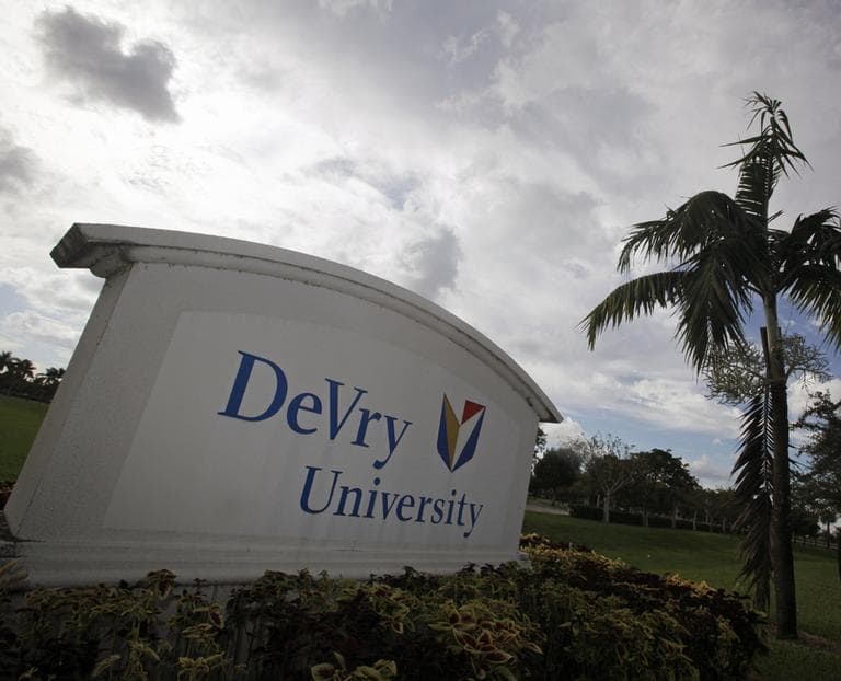 This Nov. 24, 2009 photo, shows the entrance to the DeVry University in Miramar, Fla. Students aren't the only ones benefiting from the billions of new dollars Washington is spending on college aid for the poor. An Associated Press analysis shows surging proportions of both low-income students and the recently boosted government money that follows them are ending up at for-profit schools, from local career colleges to giant publicly traded chains such as the University of Phoenix, Kaplan and Devry. (AP)