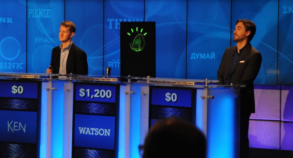 IBM's Watson computer system competes against Jeopardy!'s two most successful and celebrated contestants &mdash; Ken Jennings and Brad Rutter &mdash; in a practice match held during a press conference at IBM's Watson Research Center in Yorktown Heights, NY. (Courtesy of IBM)