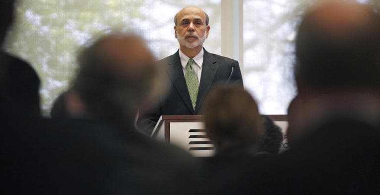 Federal Reserve Board Chairman Ben Bernanke addresses a gathering at the Federal Reserve Bank of Boston in Boston Oct. 18. (AP)
