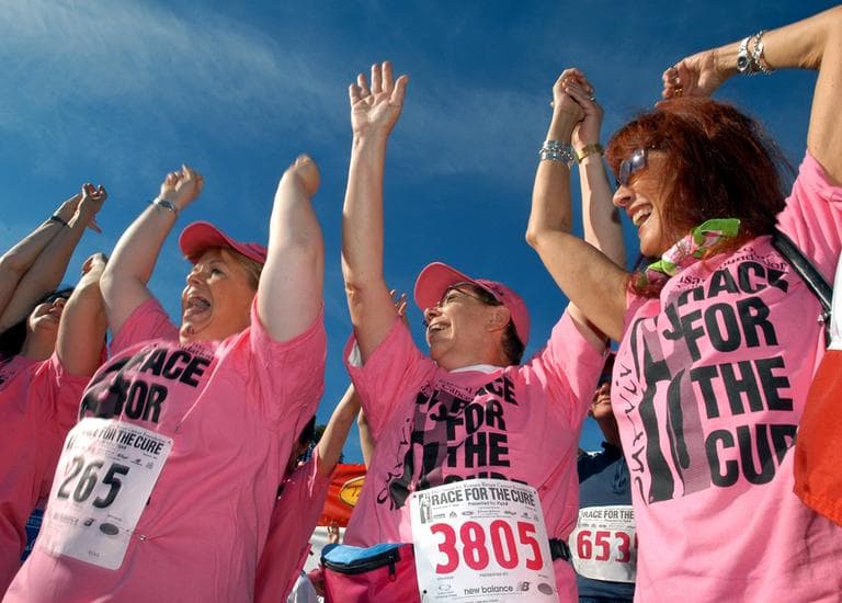 Participants cheer before the start of the 5K Komen Boston Race for the Cure, Sunday, Sept. 7, 2003, in Boston.  Proceeds from the race will go towards breast cancer education and treatment.  (AP)