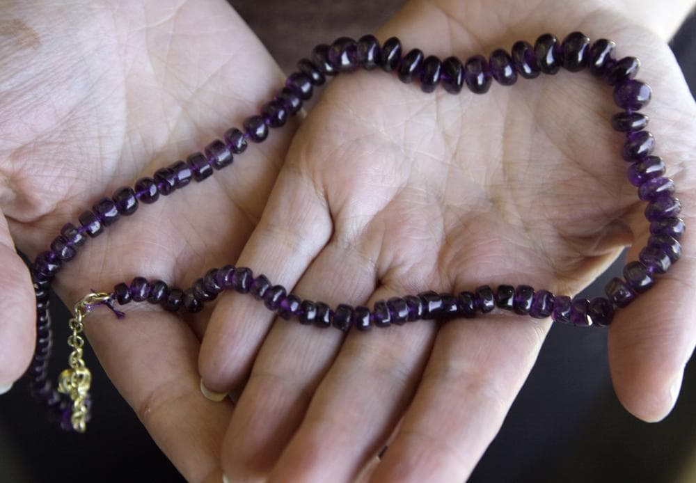 Online jeweler Stauer is offering a $249 amethyst necklace for free _ provided customers pay the $24.95 it costs to ship it. (AP)