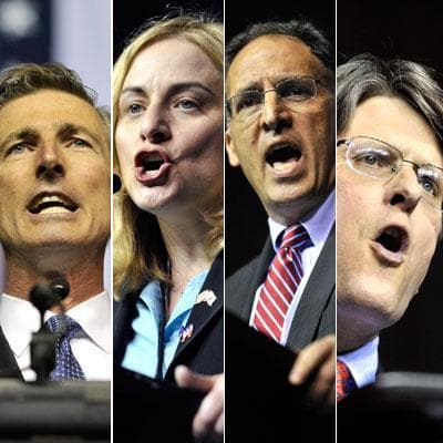 The six candidates for U.S. Senate (AP. Composite by Benjamin Swasey/WBUR)