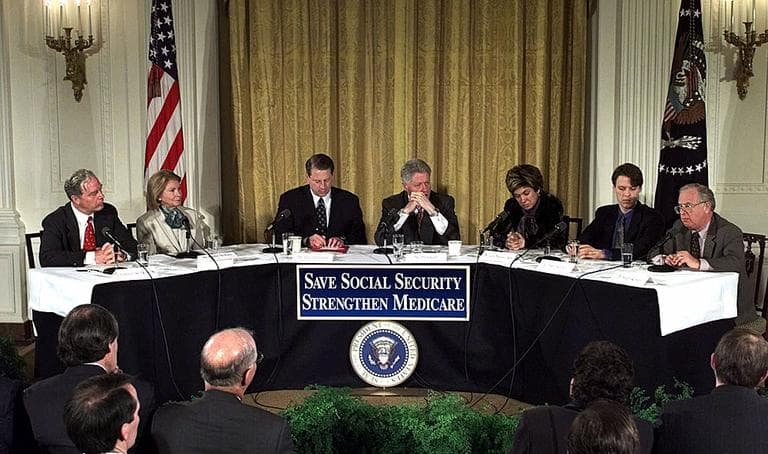 Brandeis Professor Stuart Altman, far right, testifies at a White House roundtable on health care reform in 1999. (Courtesy: AP)