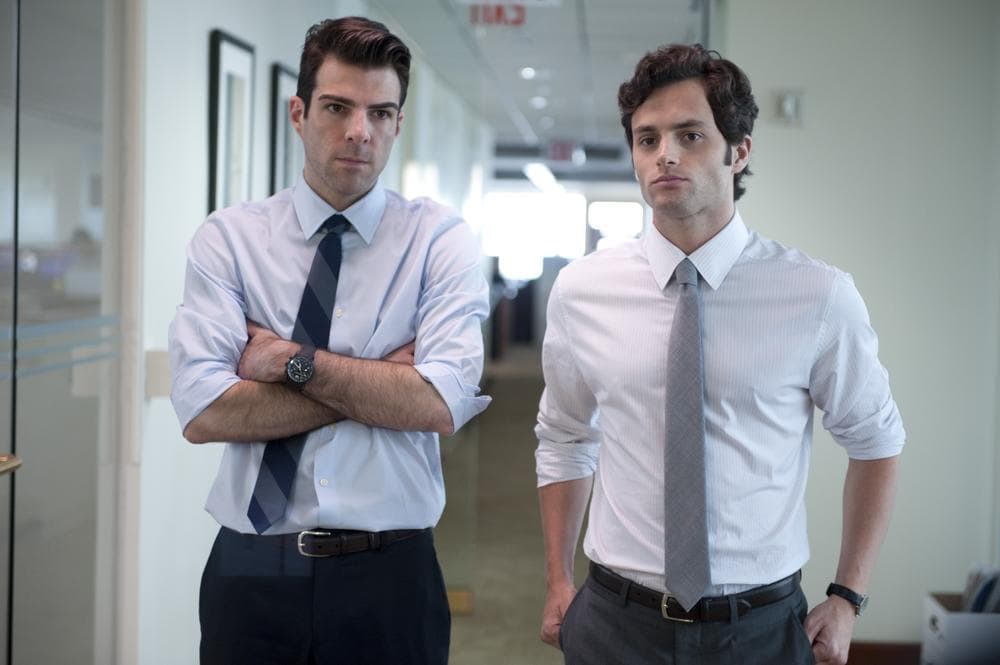 Zachary Quinto, left, and Penn Badgley are shown in a scene from &quot;Margin Call.&quot; (AP/Roadside Attractions)