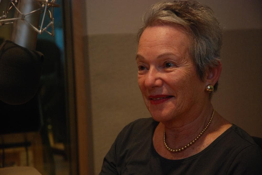 Edith Pearlman came by Here &amp; Now's studios at WBUR in Boston. (Robin Lubbock/Here &amp; Now)