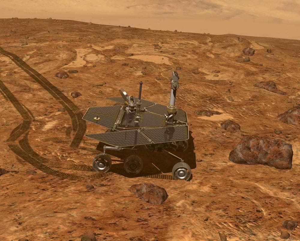 This artist's rendering provided by NASA shows of the Mars Rover, Opportunity, on the surface of Mars. NASA plans to launch a new Mars rover and science lab on November 25. (AP/NASA)