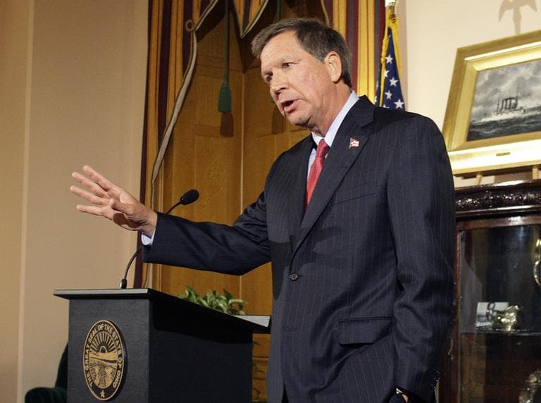 Ohio Gov. John Kasich speaks about Issue 2 and election results at a news conference Tuesday, Nov. 8, 2011, in Columbus, Ohio. In a political blow to Kasich, voters handily rejected the state&#039;s new law, which would have limited the bargaining abilities of 350,000 unionized public workers. (AP)