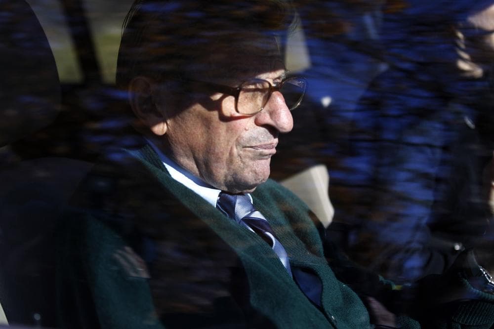 Penn State football coach Joe Paterno arrives home Wednesday in State College, Pa. (AP)