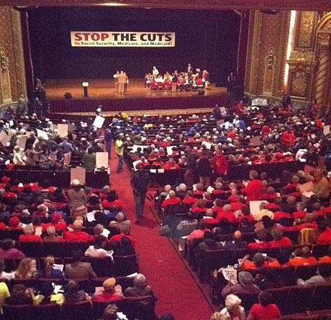 Seniors rally at the Wang Theater in Boston, Wednesday. (Monica Brady-Myerov)