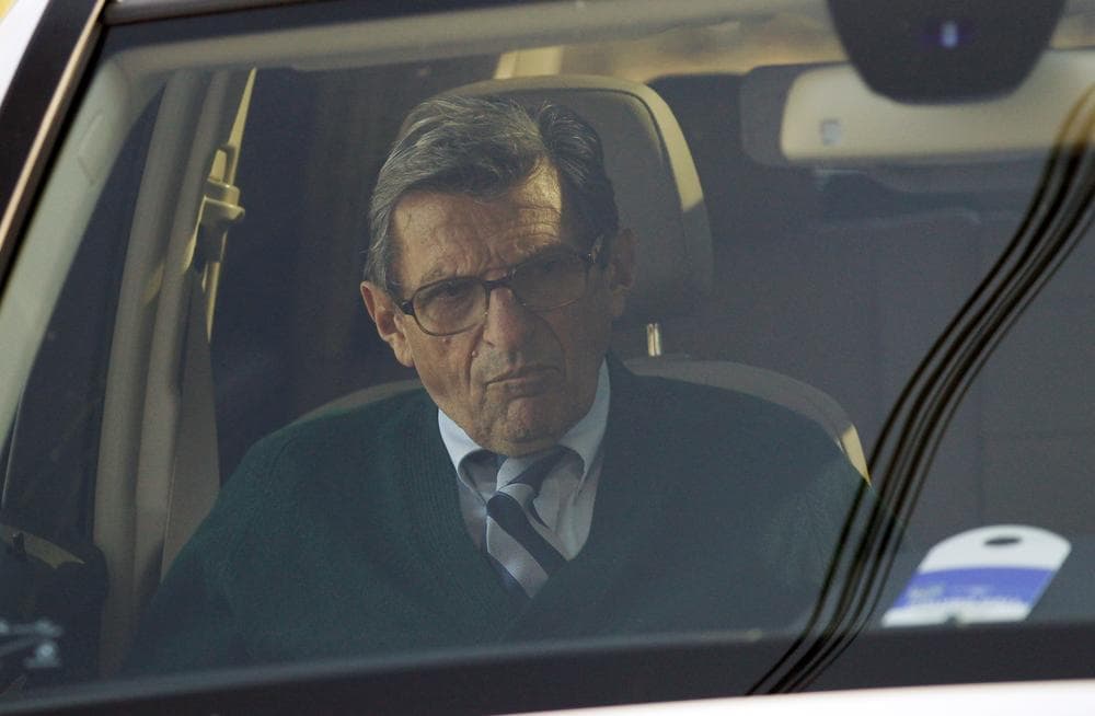 Penn State football coach Joe Paterno arrives home Wednesday in State College, Pa. (AP)