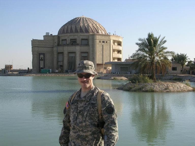 Former Navy Lieutenant Jonas Akins of Dover, Mass. on duty in Iraq in 2008. (Courtesy)