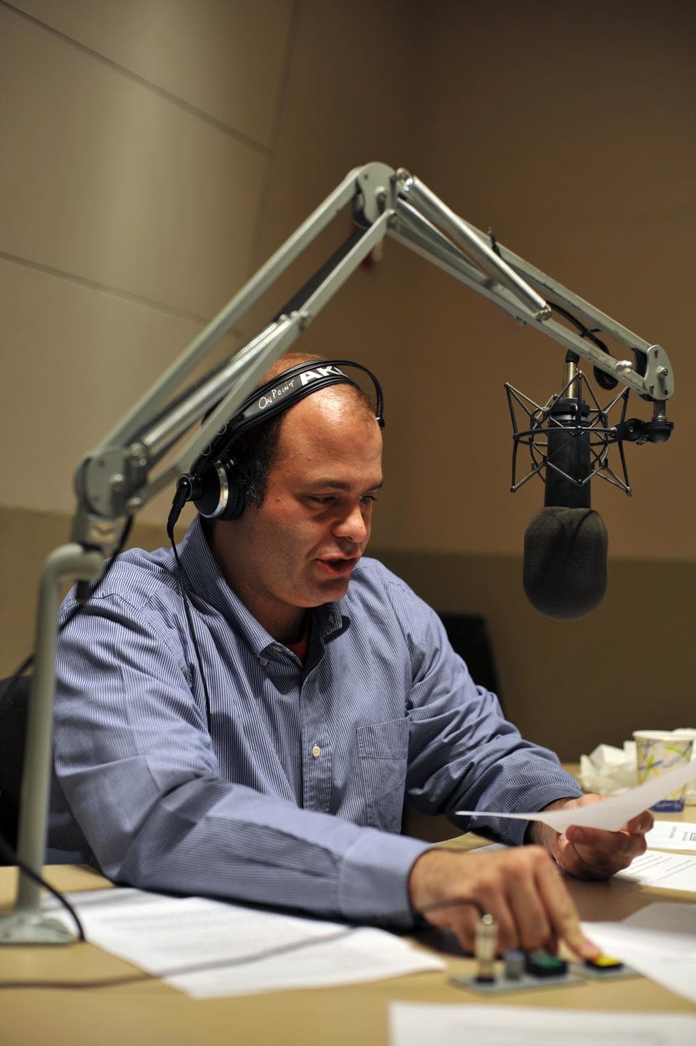 Guest host Mike Pesca in the On Point studios. (Alex Kingsbury/WBUR)