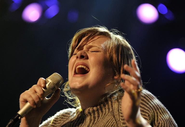 British singer Adele performs on the stage of the Miles Davis hall during the 42nd Montreux Jazz Festival in Montreux, Switzerland, late Saturday, July 12, 2008. (AP)