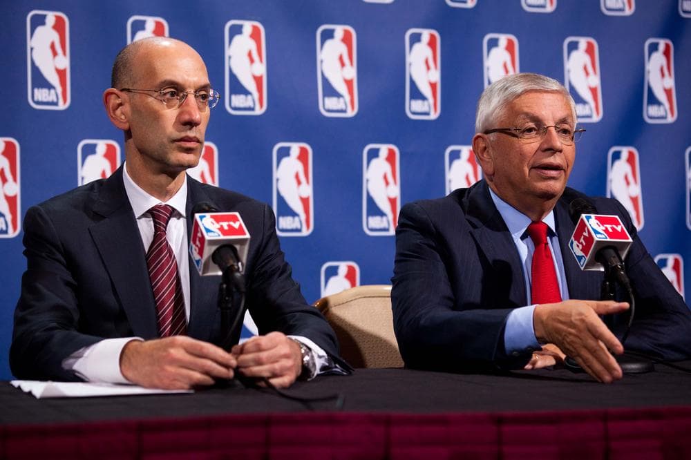 NBA commissioner David Stern speaks alongside deputy commissioner Adam Silver during a news conference after a marathon meeting with the Players Association on Thursday. (AP)