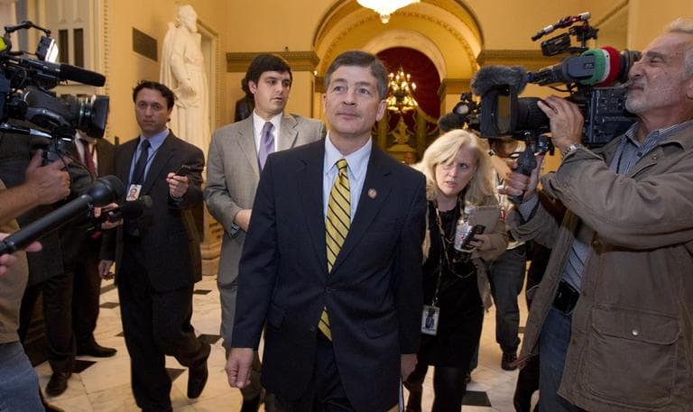 Rep. Jeb Hensarling, R-Texas, co-chair of the Joint Select Committee on Deficit Reduction, leaves a meeting with House Speaker John Boehner, R-Ohio, to vote on the House floor at the Capitol in Washington, Wednesday. The Supercommittee is trying to come up with a plan by Thanksgiving that trims the federal deficit by at least $1.2 trillion over 10 years.  (AP)