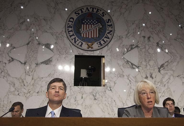 Joint Select Committee on Deficit Reduction Co-Chairs Sen. Patty Murray, D-Wash., right, and Rep. Jeb Hensarling, R-Texas, preside over a hearing of the committee on Capitol Hill. (AP Photo/Evan Vucci)